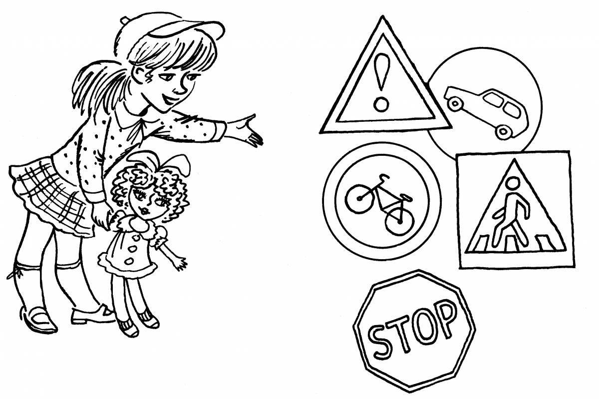 Fun coloring page of the rules of the road