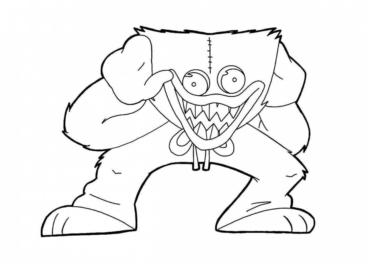 Photo Glowing huggy waggi and kisi misi coloring page