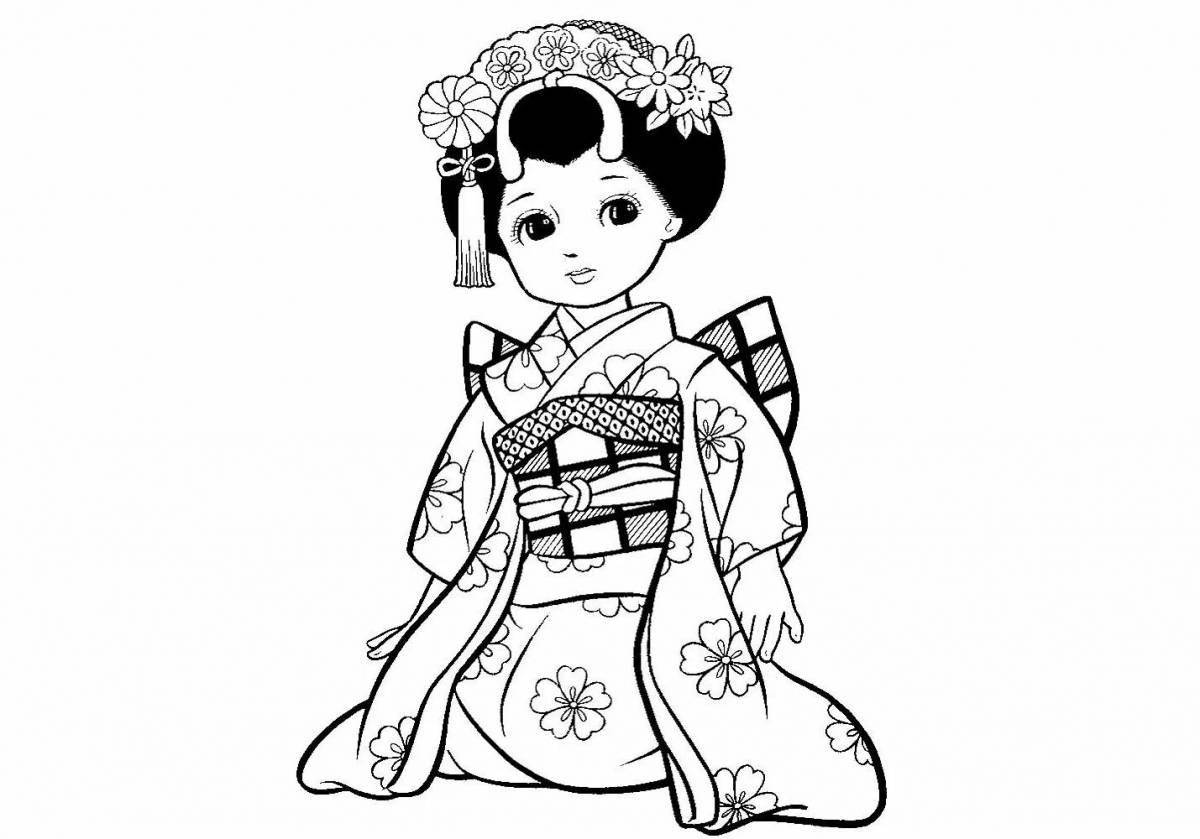 Величественная раскраска японка в кимоно 4-й класс