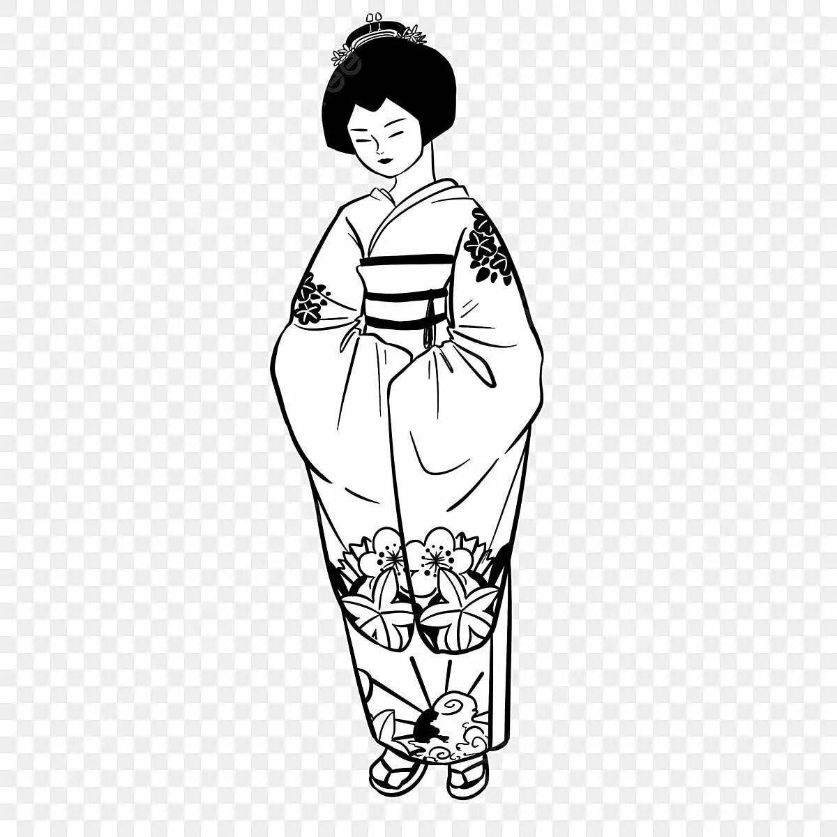 Radiant coloring page Japanese woman in kimono 4th grade