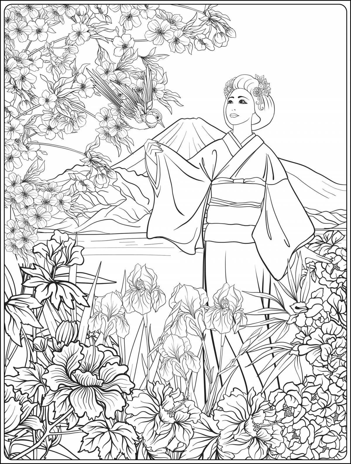 Japanese kimono dazzling coloring book 4th grade