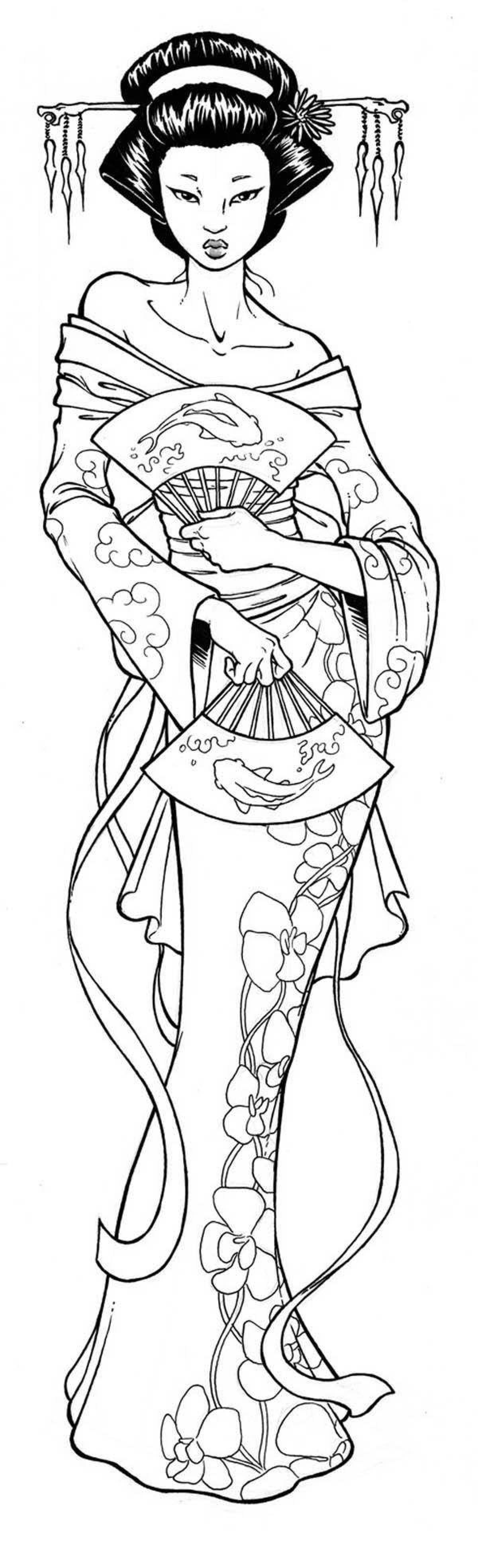 Coloring poised Japanese woman in kimono 4th grade