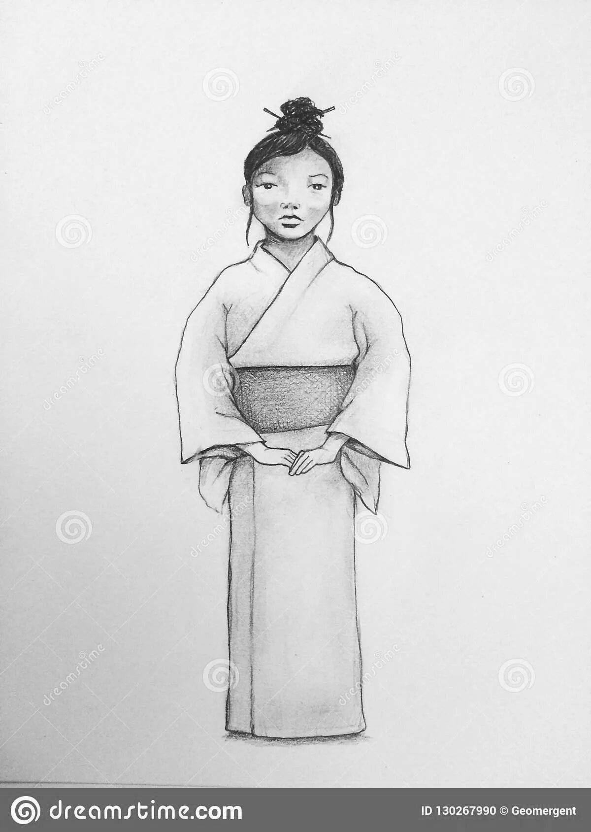 Coloring page serendipitous Japanese woman in kimono 4th grade