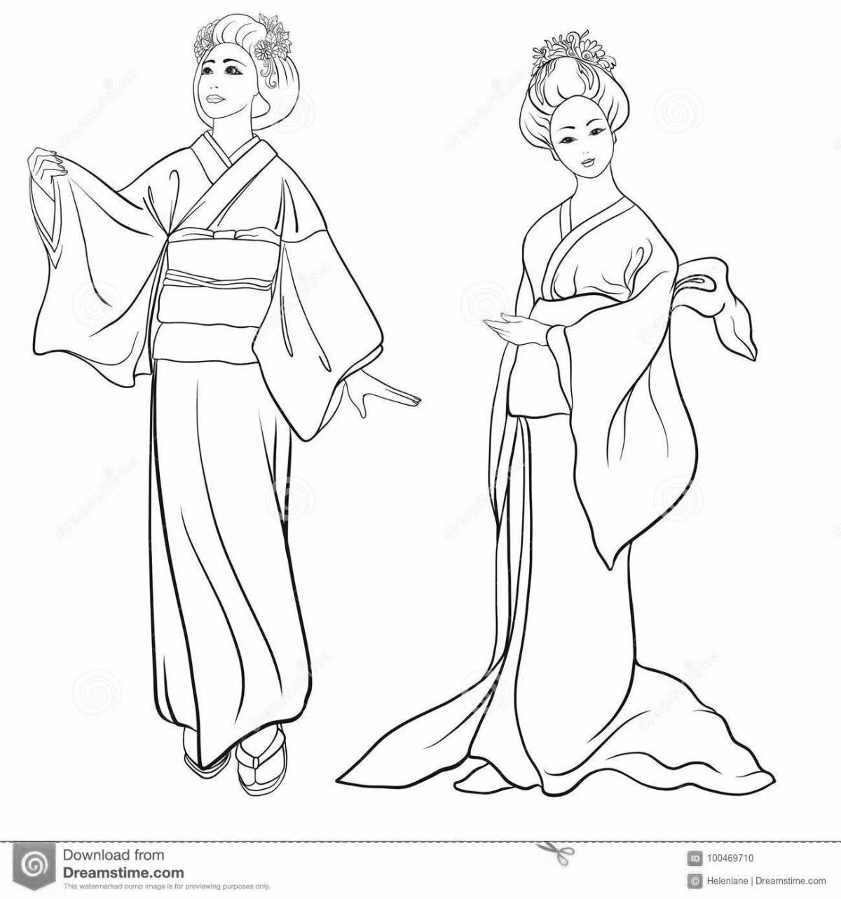 Art coloring Japanese woman in kimono Grade 4