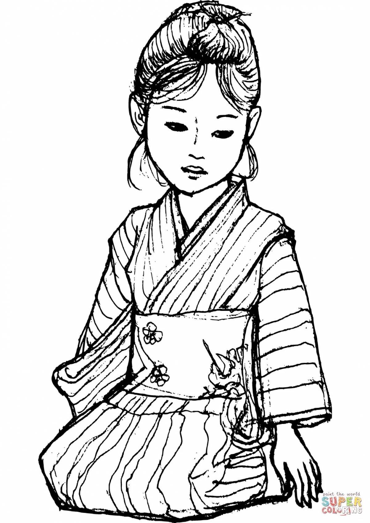 Creative coloring Japanese girl in kimono 4th grade