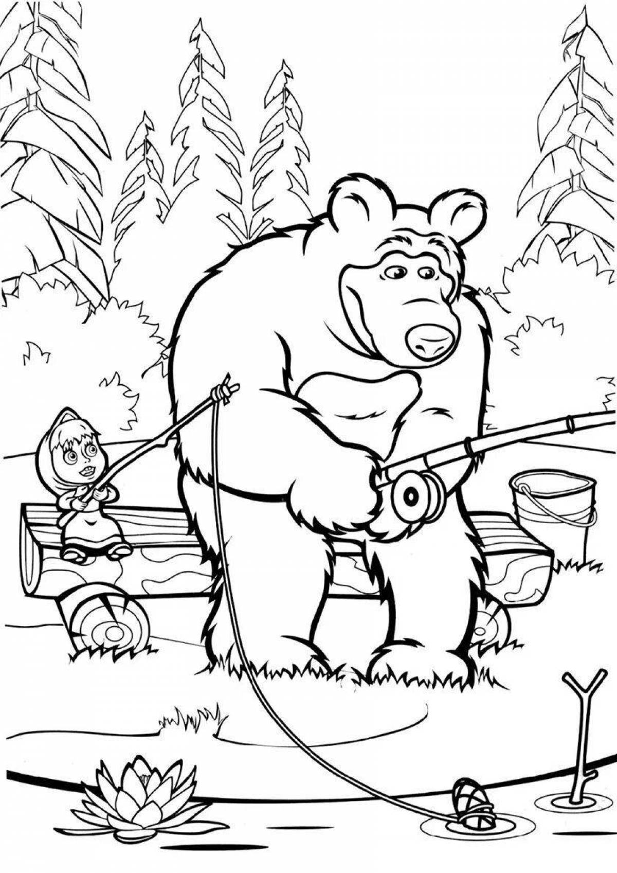 Coloring page loving teddy bear from masha and bear