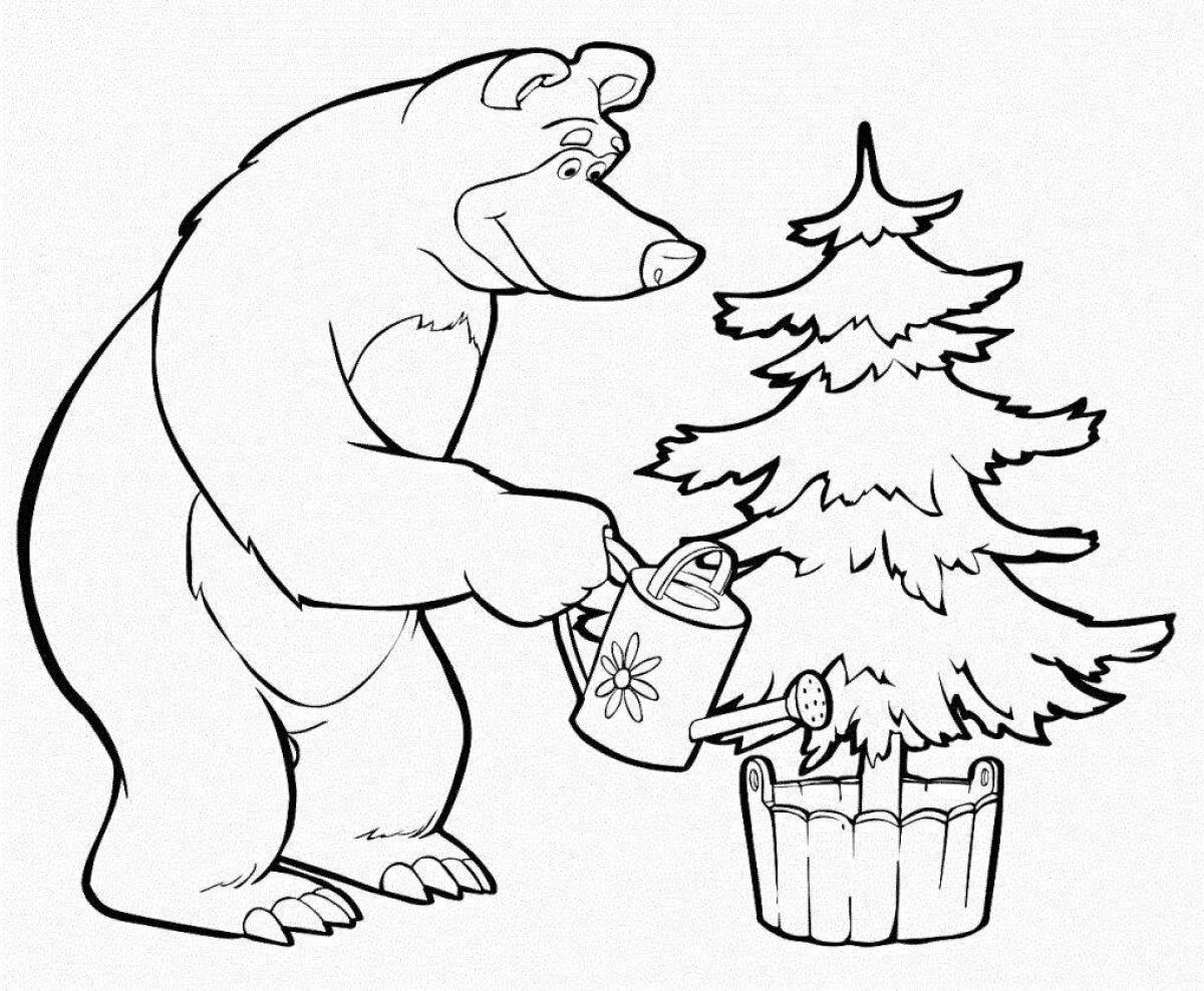 Coloring page mischievous teddy bear from masha and bear