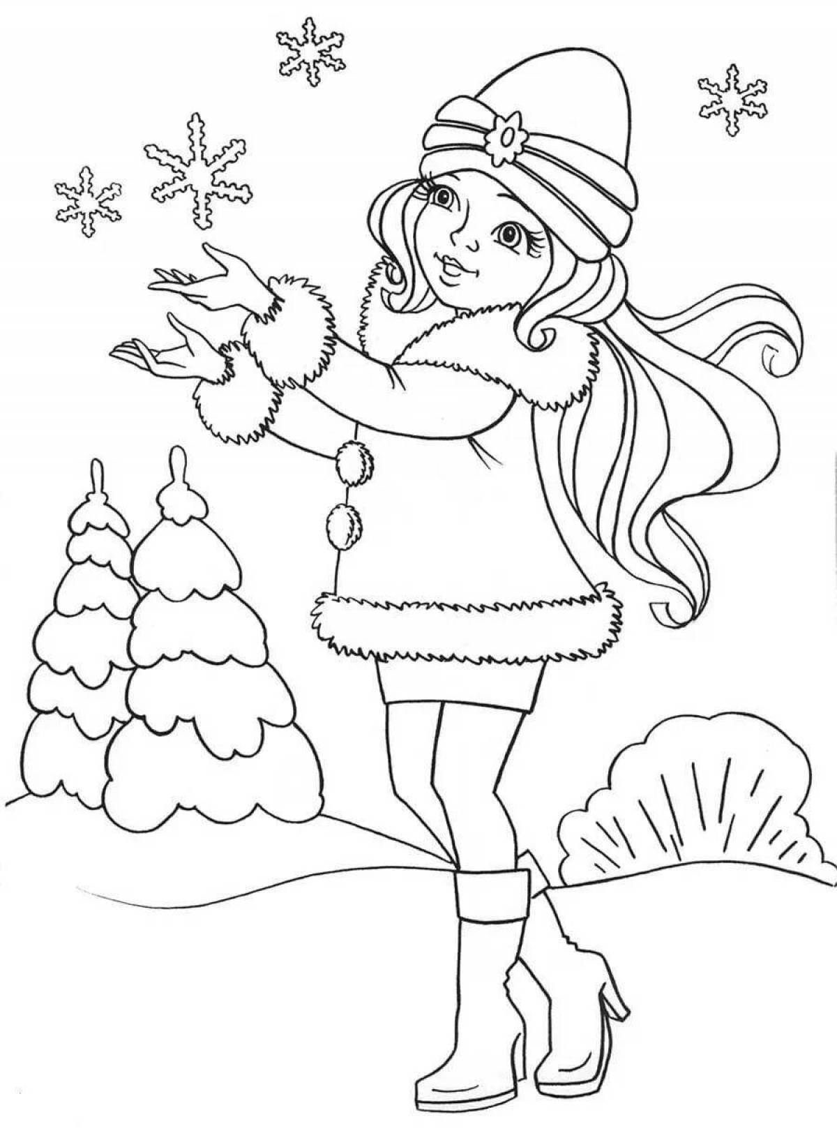 Colourful coloring book for children 6 years old winter