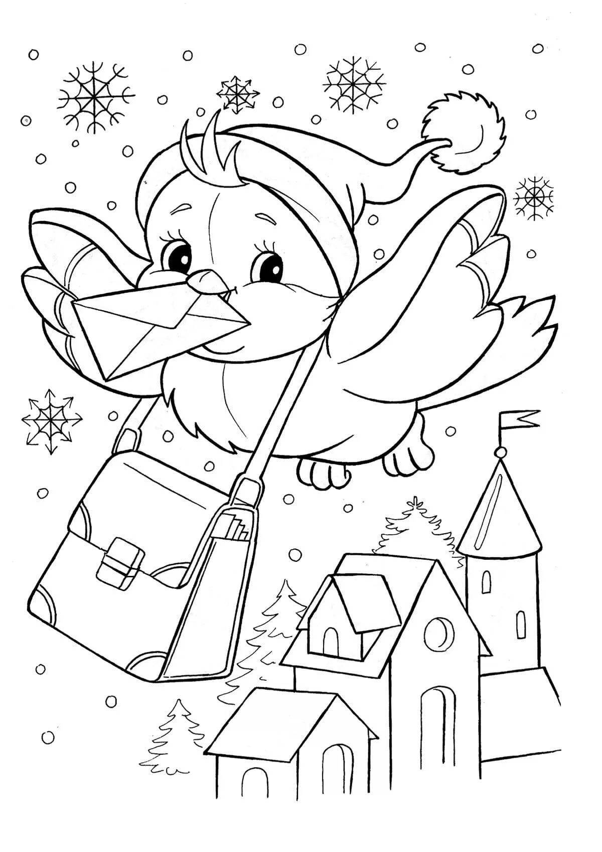 Bright coloring book for children 6 years old winter