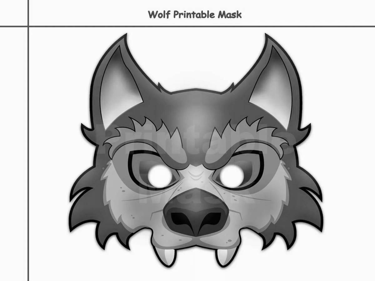 Detailed wolf head mask coloring page