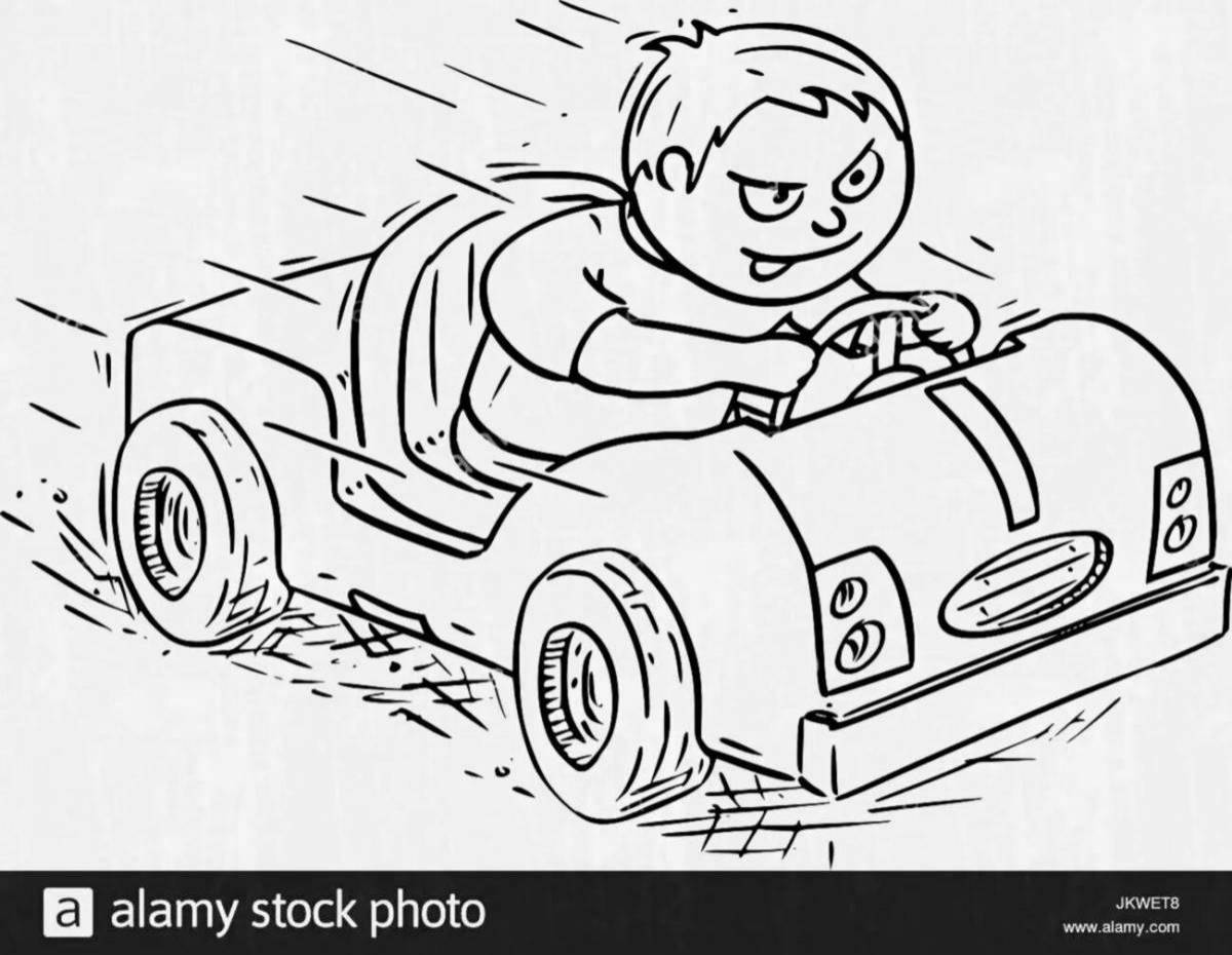 Разукрашка мальчик водит машину