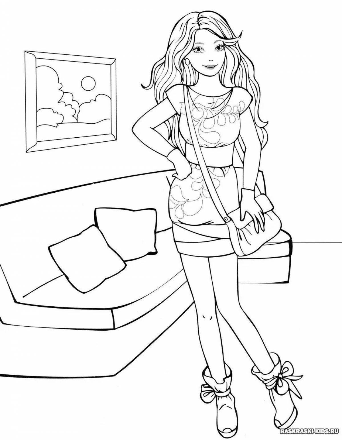 Charming coloring book for girls, trendy, beautiful