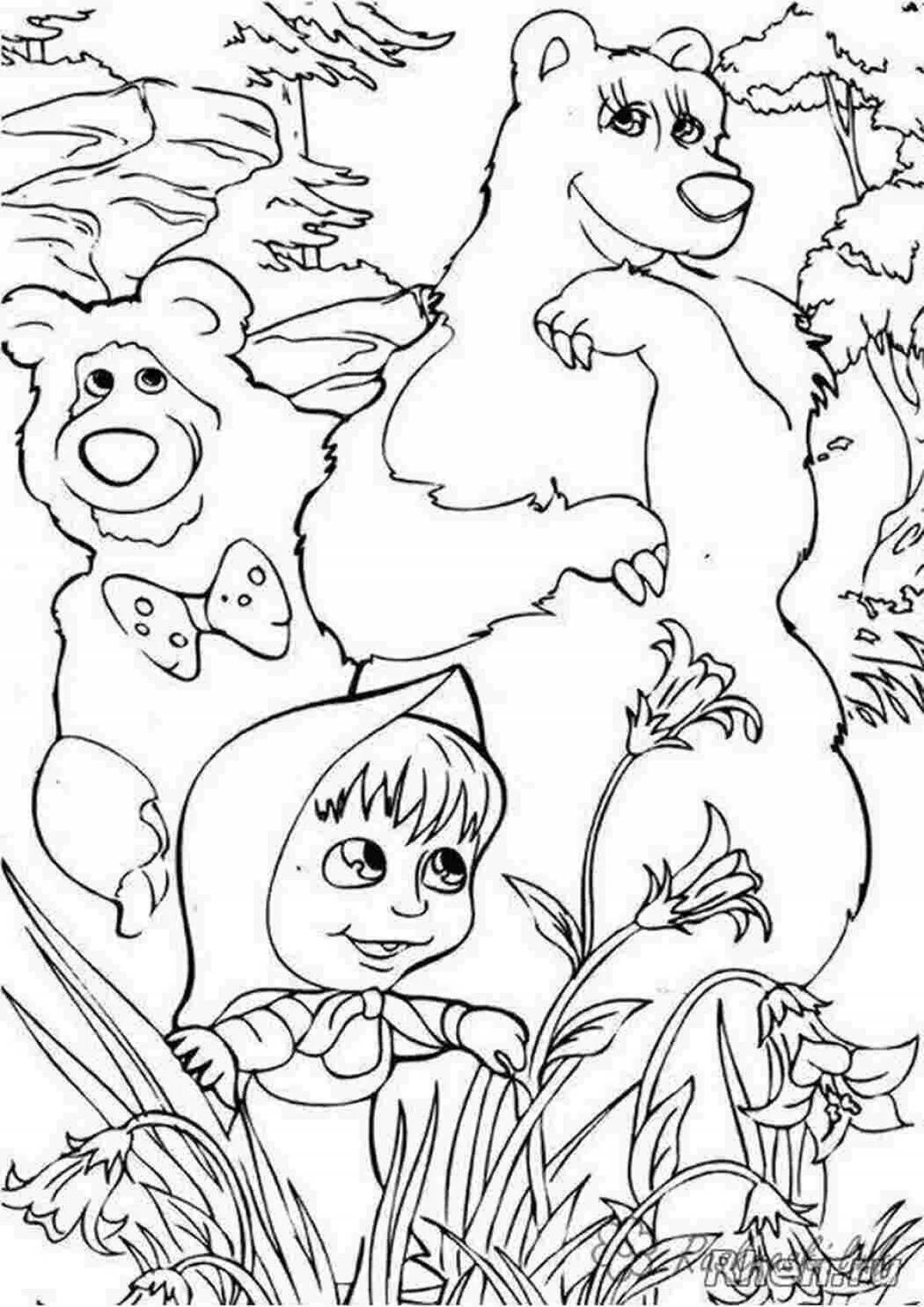 Coloring Masha and the bear with colored splashes