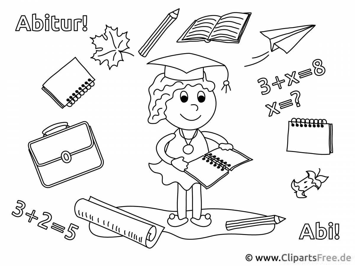 Colorful school supplies coloring page