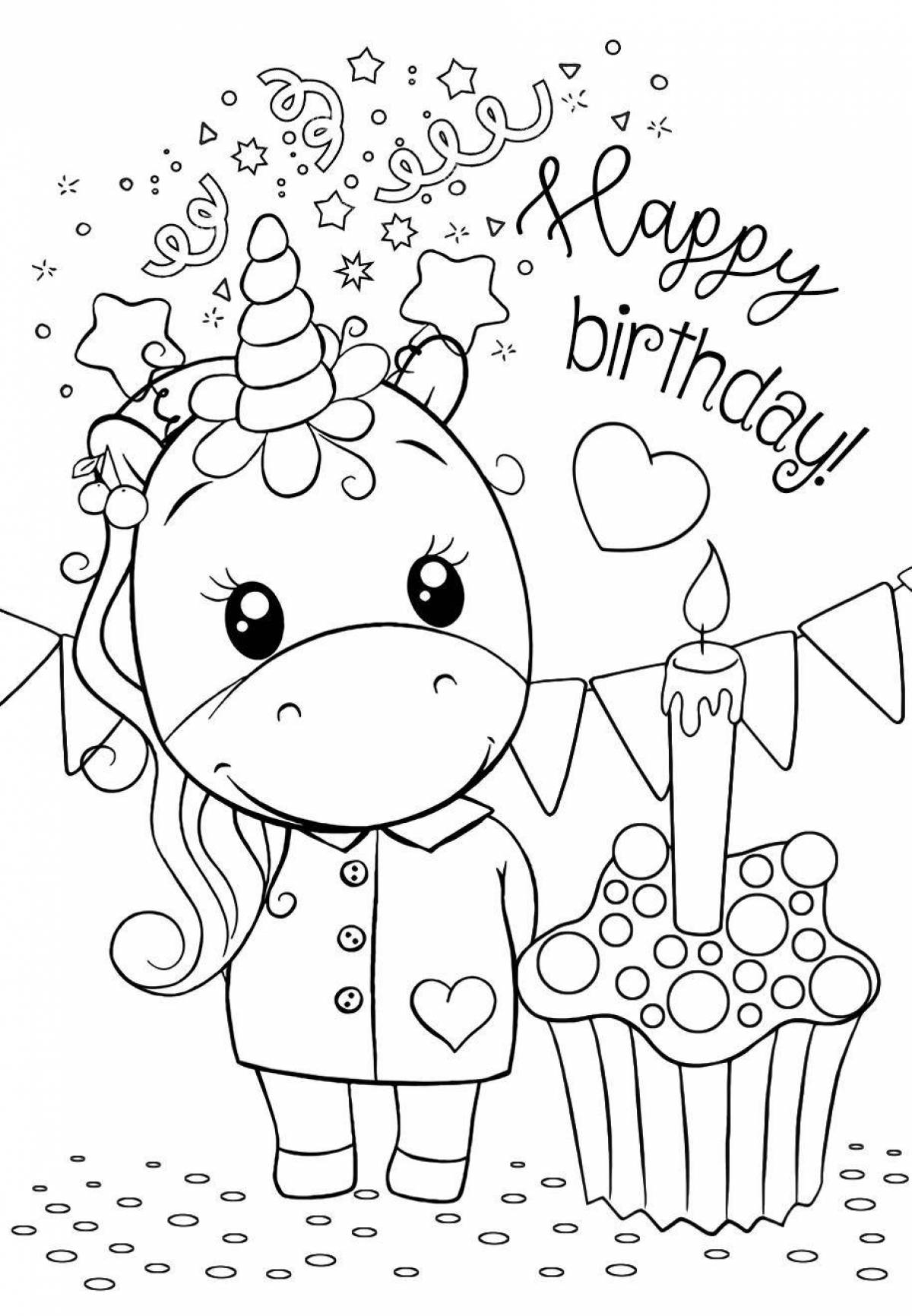 Blooming happy birthday coloring page