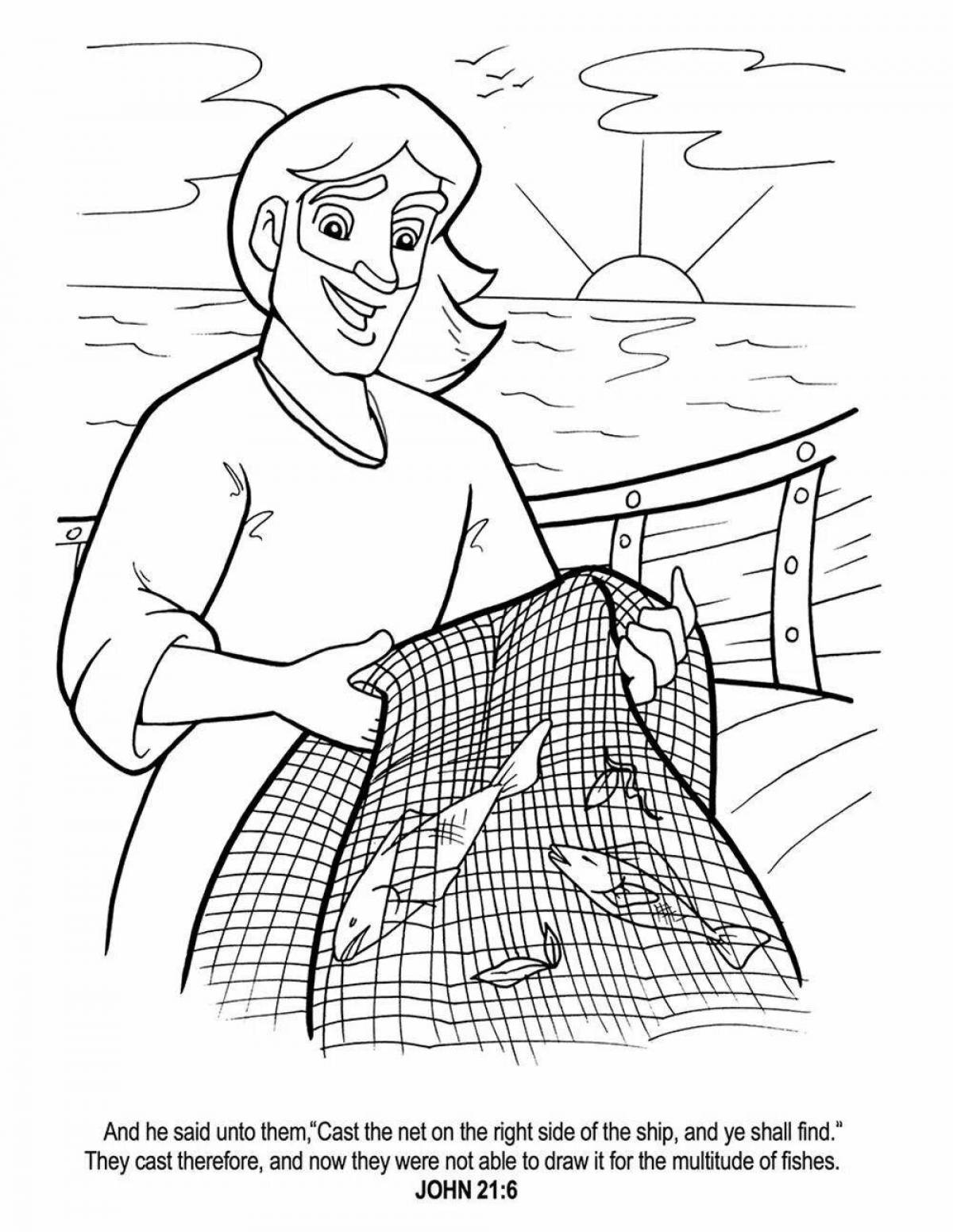Dreamy coloring book based on the tale of the fisherman and the fish drawing