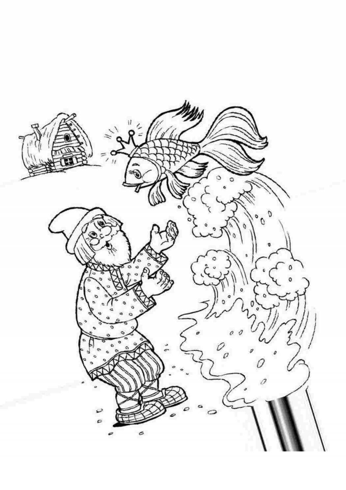 Animated coloring book based on the tale of the fisherman and the fish drawing