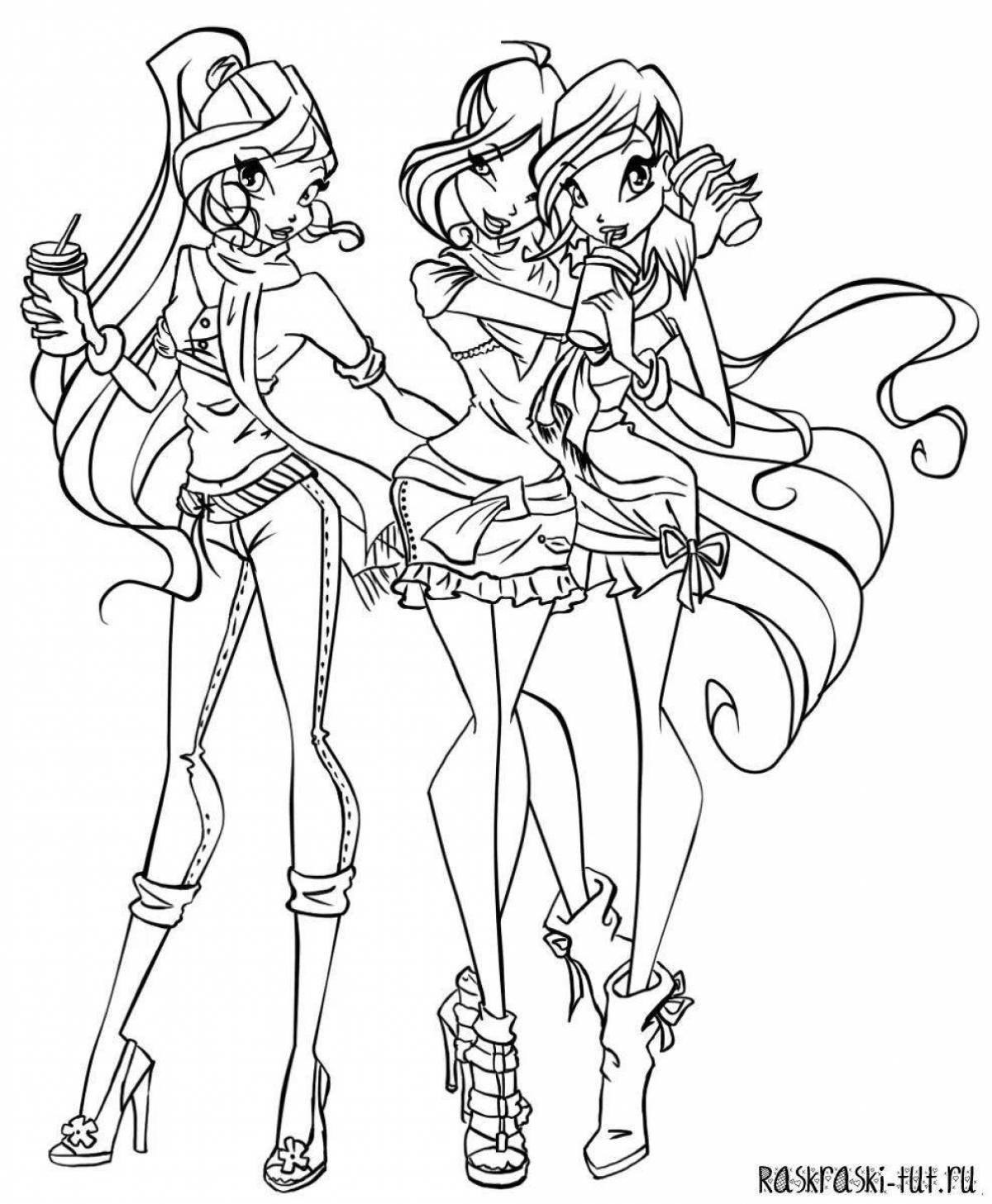 Coloring book playful winx fairies