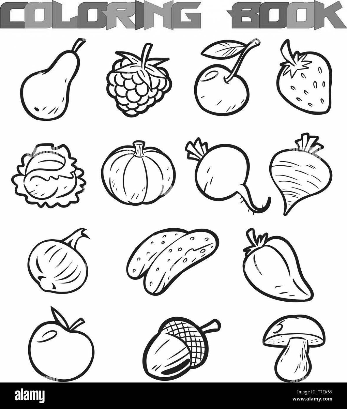 Colourful fruit and vegetable coloring book for girls