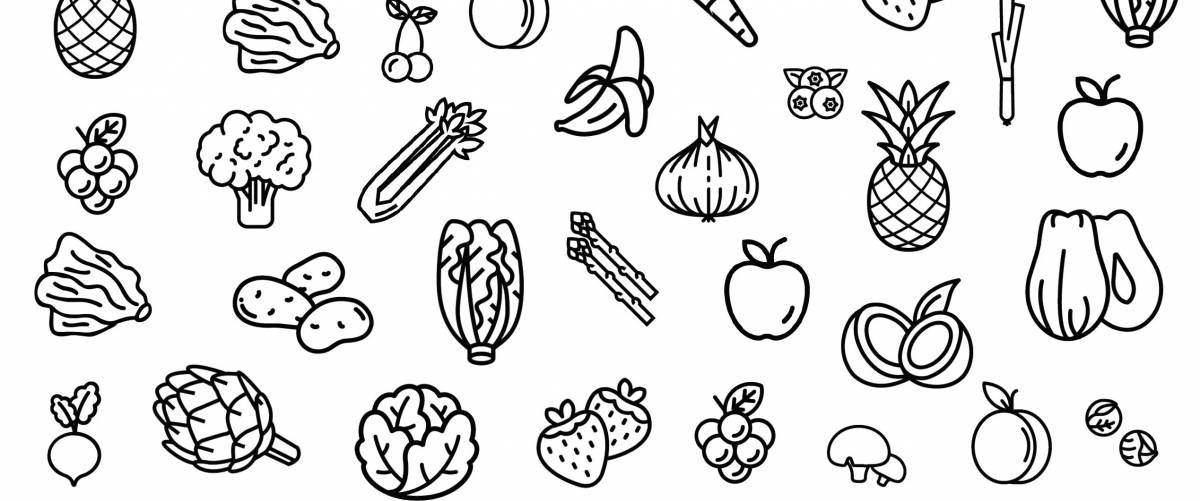 Приглашающая раскраска для девочек фрукты и овощи