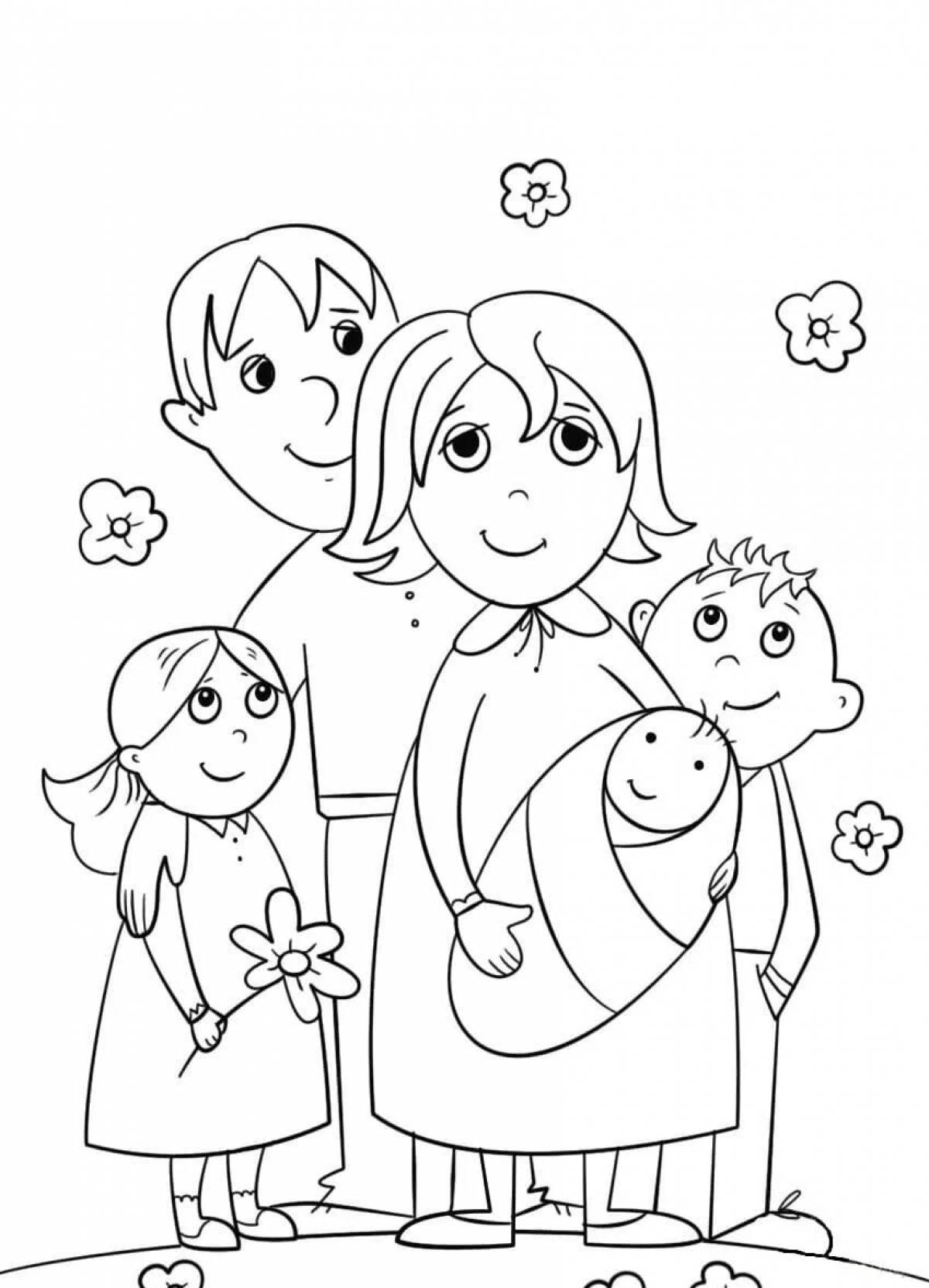Coloring book jubilant family