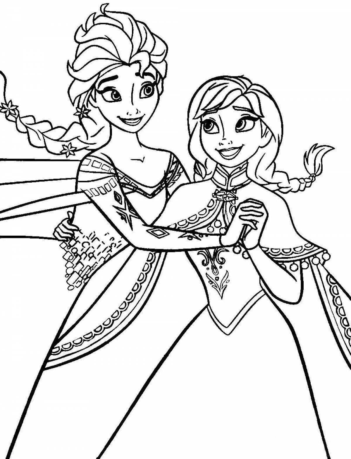 Elsa and anna glitter coloring