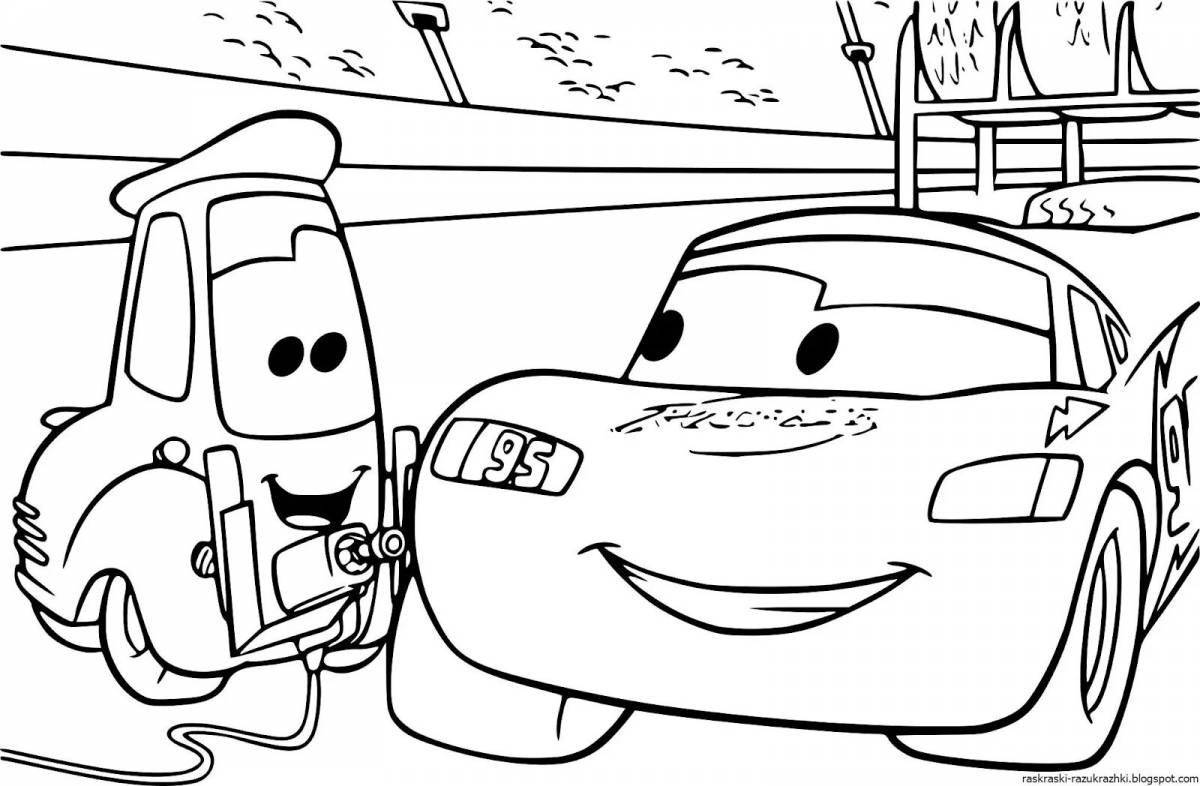Funny cars coloring for children 6-7 years old
