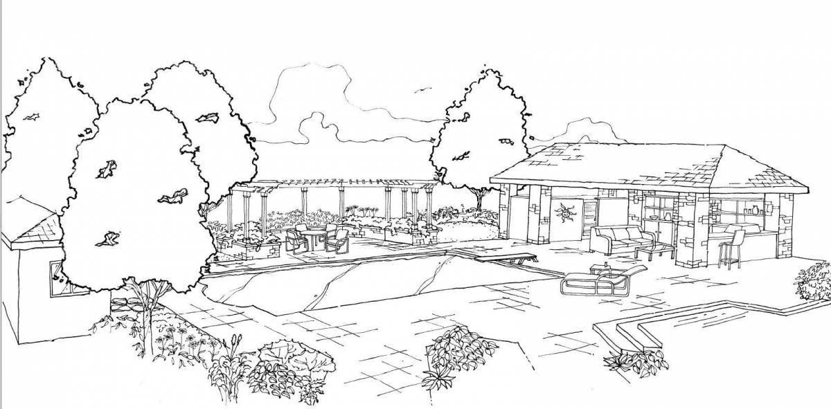 Photo Peaceful landscape coloring