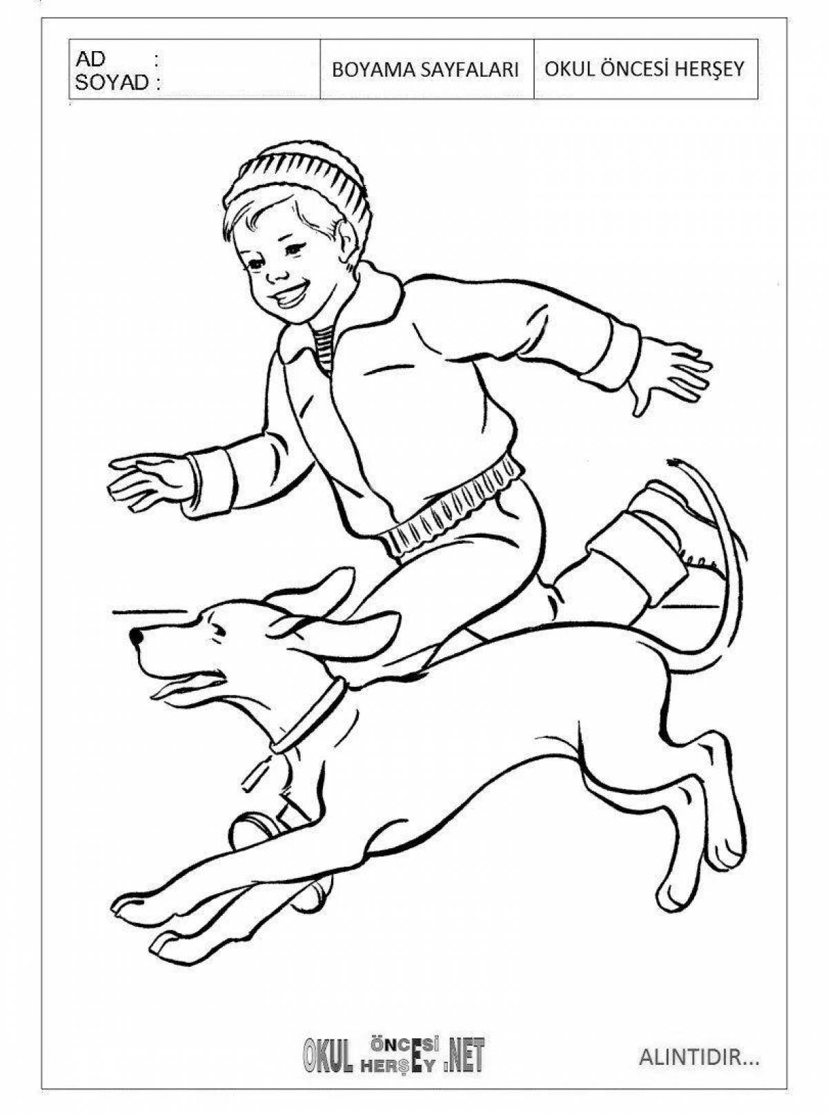 Coloring book playful dog handler