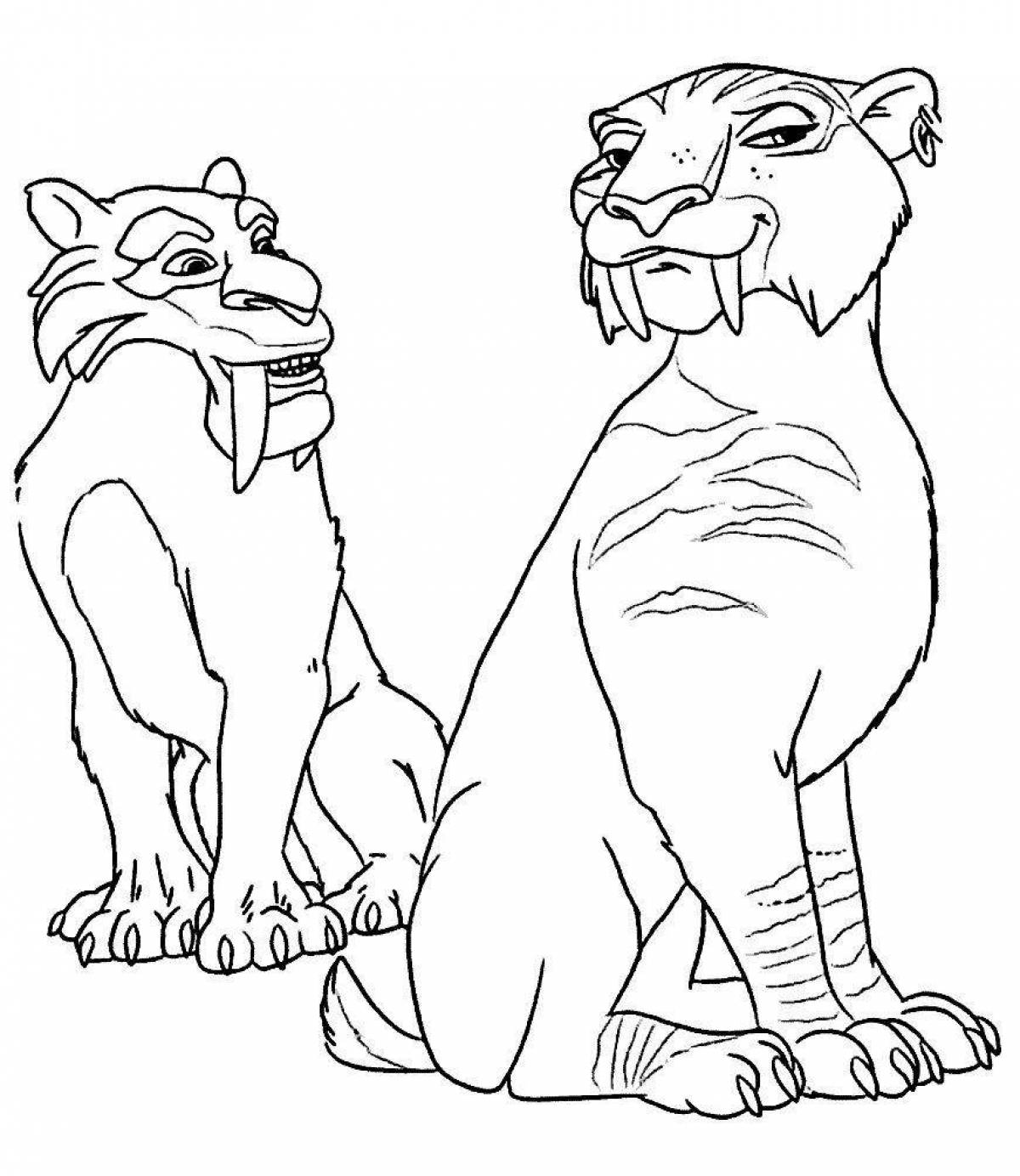Greatly colored saber tooth coloring page