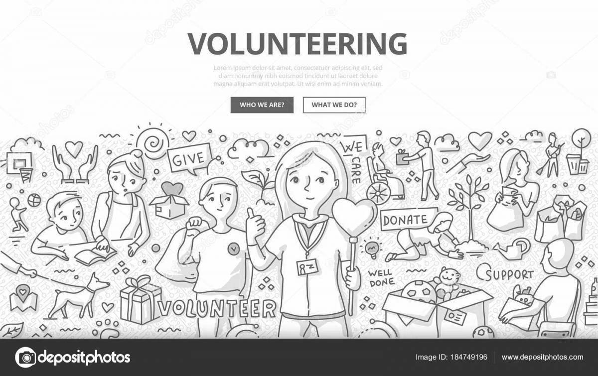 Раскраска волонтеры-энтузиасты