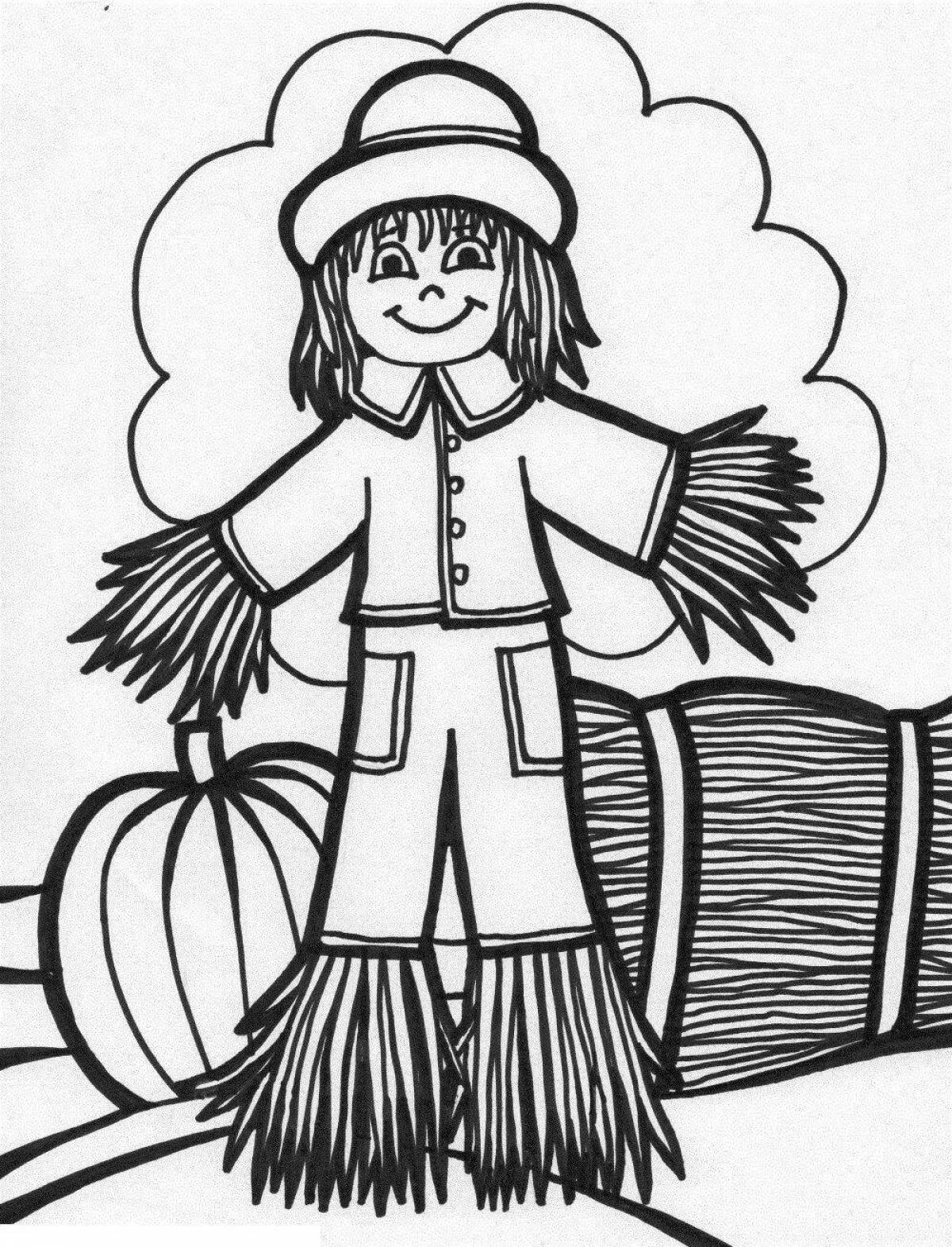 Playful scarecrow coloring page