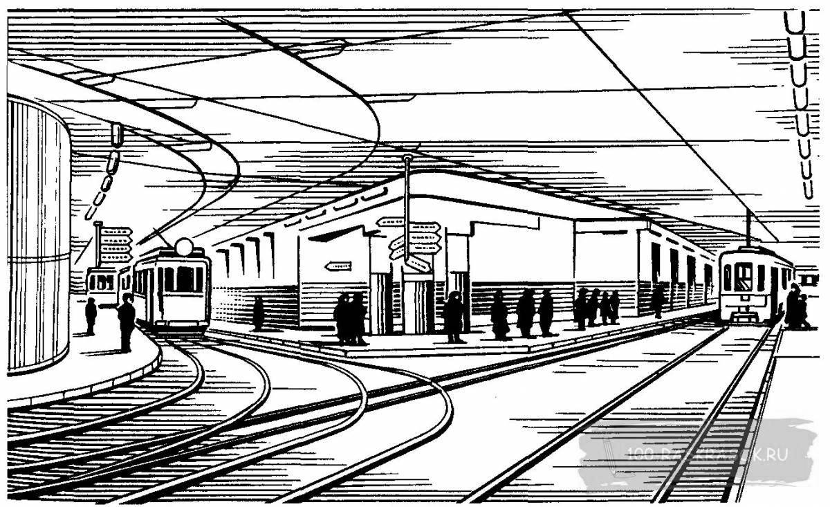 Colorful subway coloring page