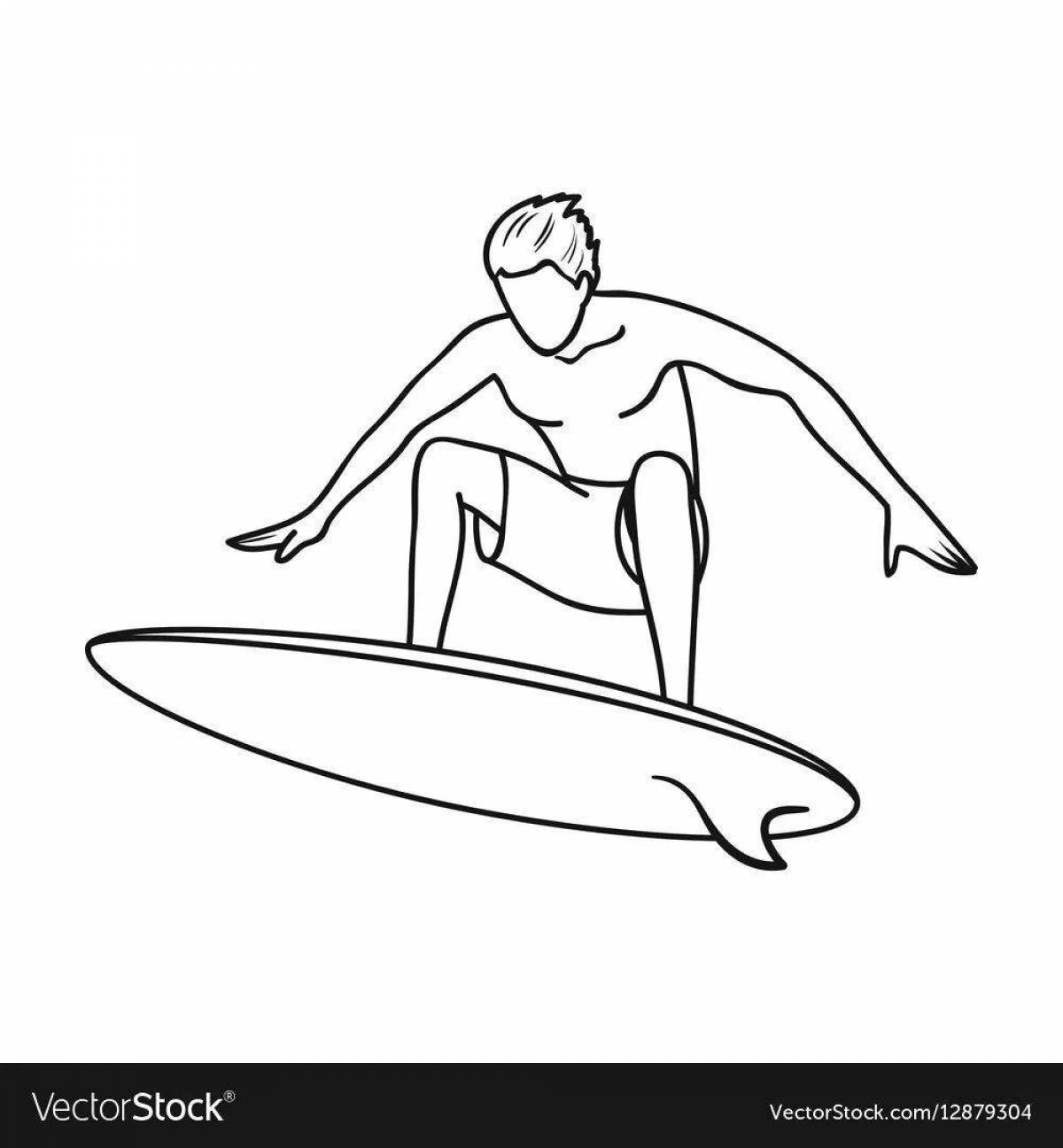 Coloring page joyful surfing