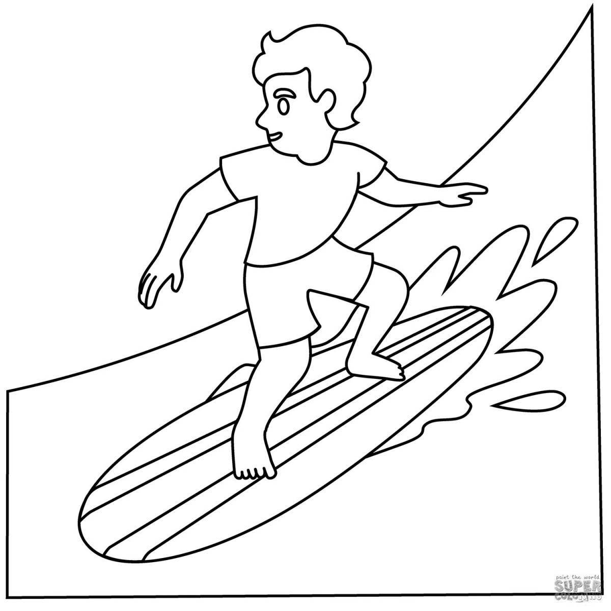 Яркая страница раскраски серфинга