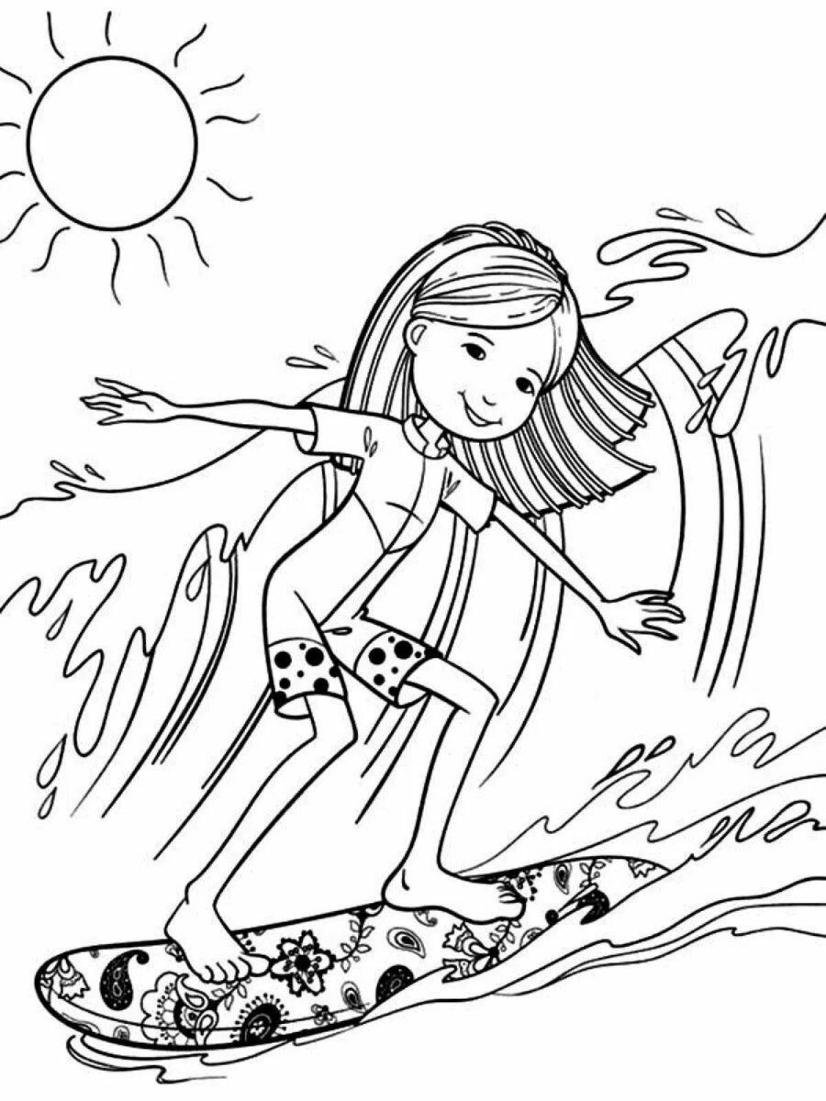 Exciting surf coloring page