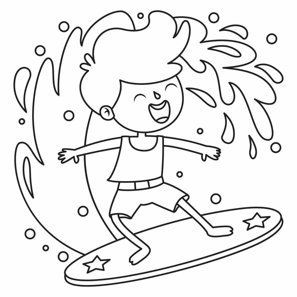 Coloring page energetic surfing