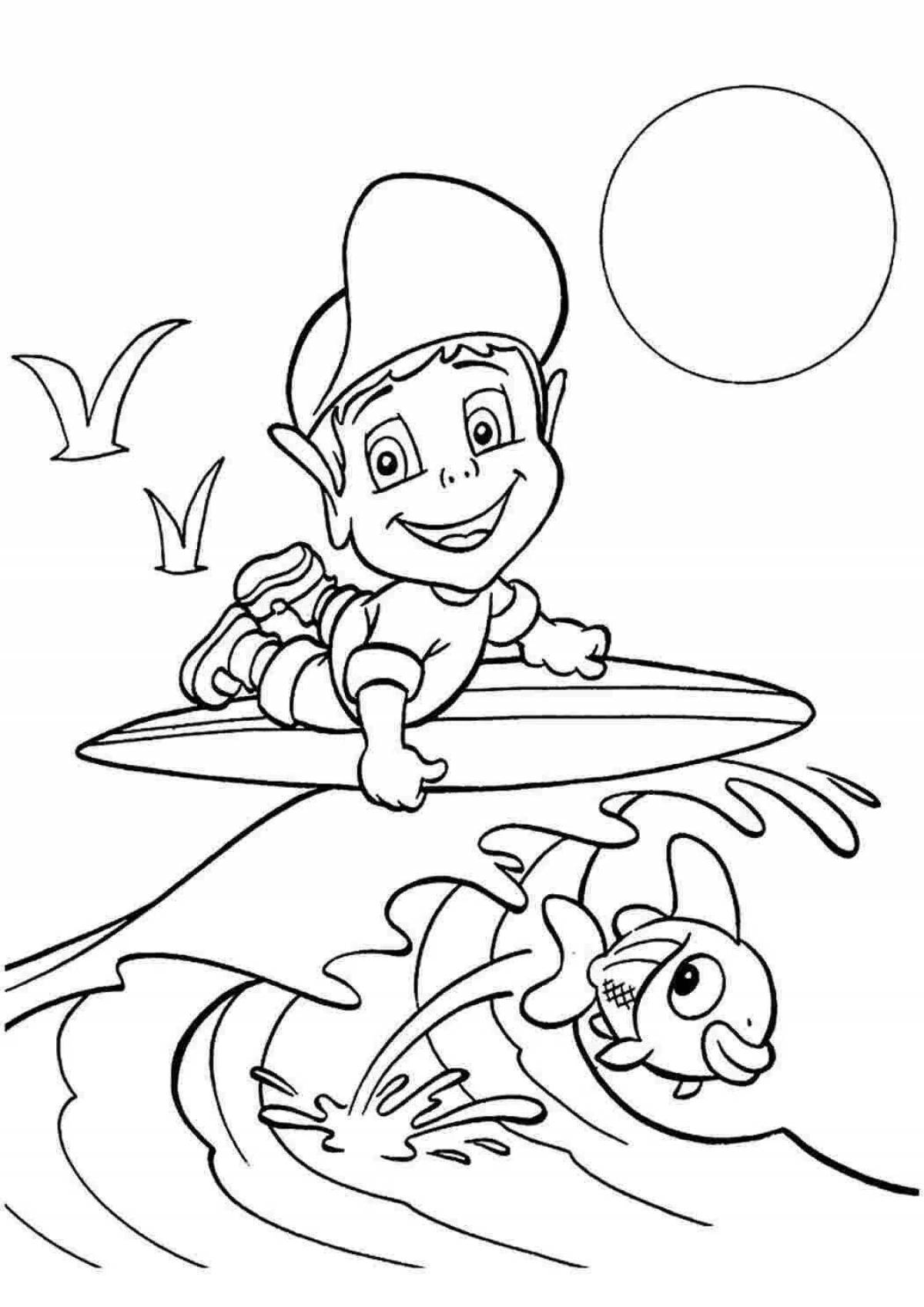 Fantastic surfing coloring page