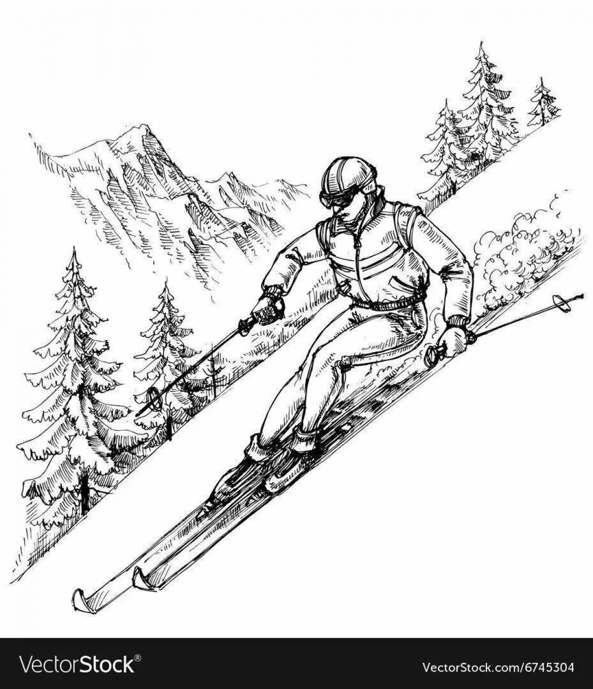 Раскраска яркая лыжница