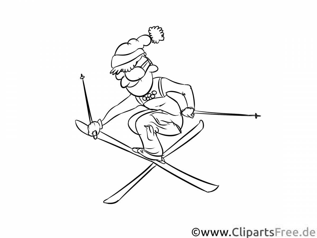 Colorful skier coloring page