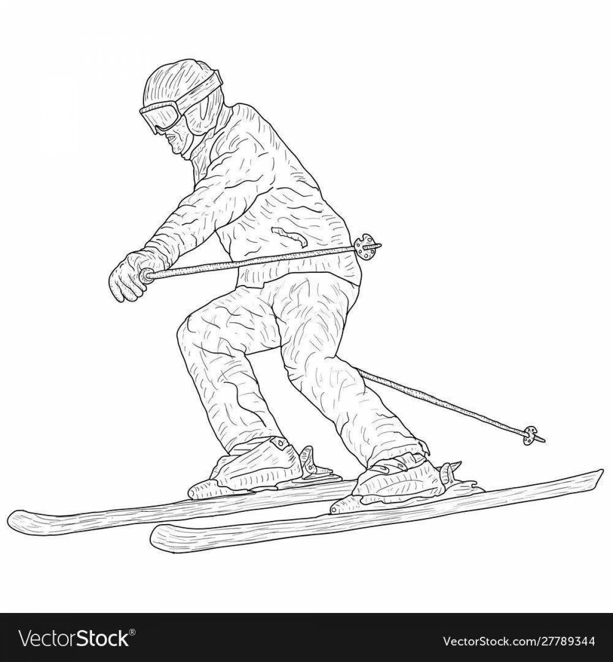 Coloring page happy skier