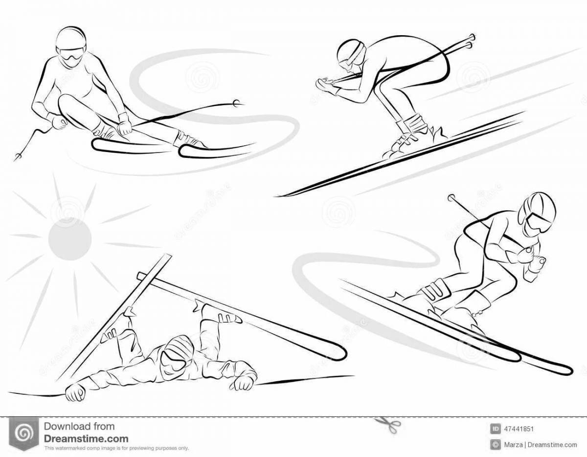 Coloring book shining skier