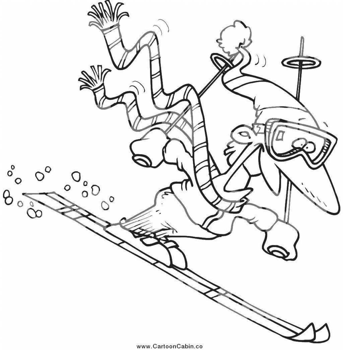 Glitter skier coloring