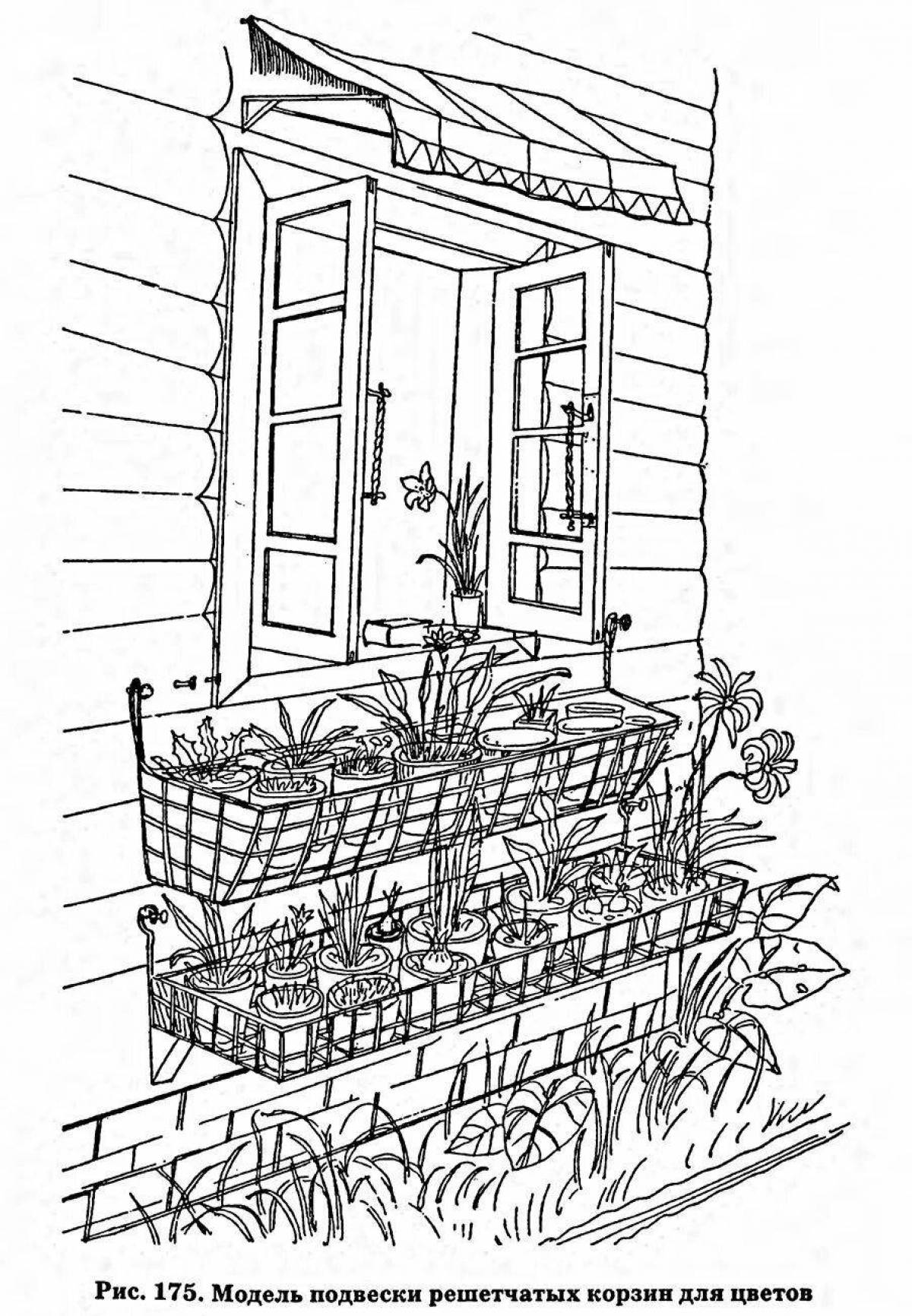 Coloring page serene balcony