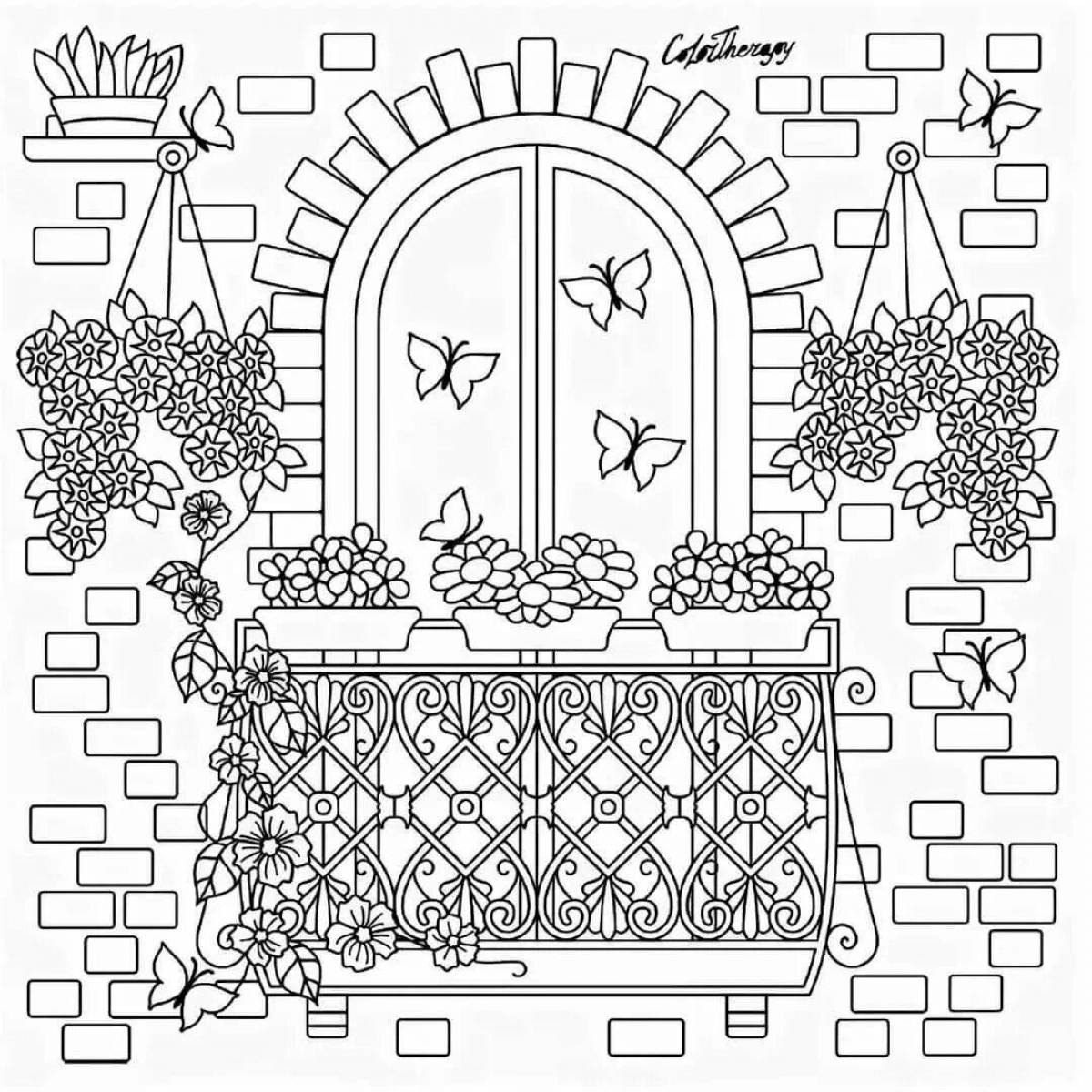 Blissful balcony coloring page
