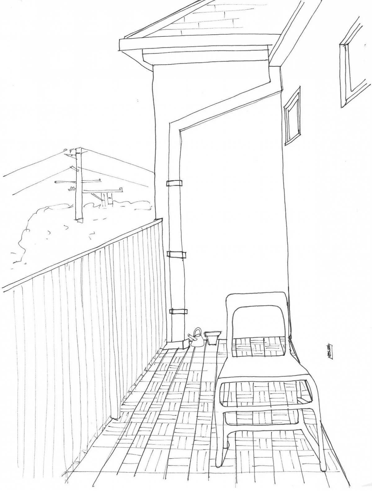 Colour-filled balcony coloring page