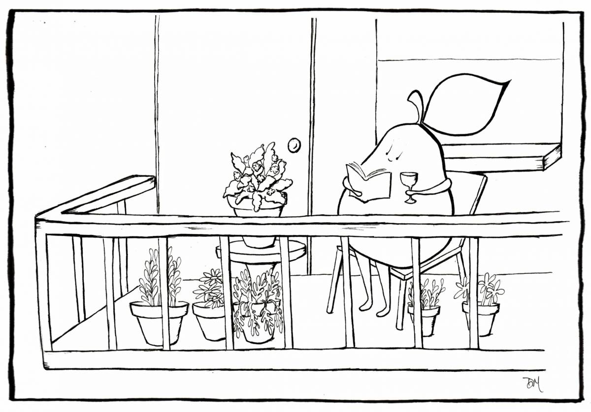 Color painting of the balcony