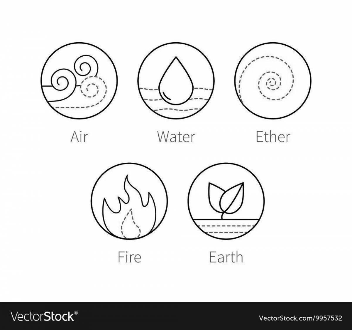 Символы огня воды земли и воздуха раскраски