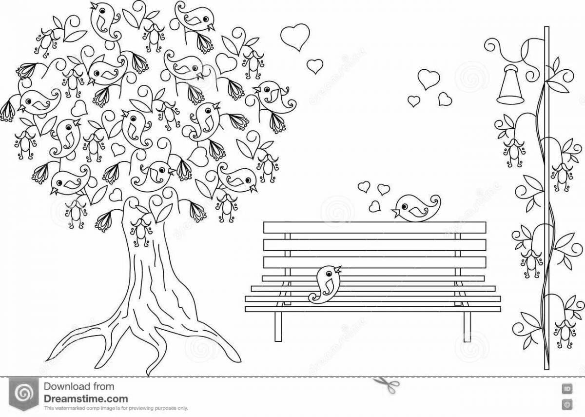 Sparkling bench coloring page