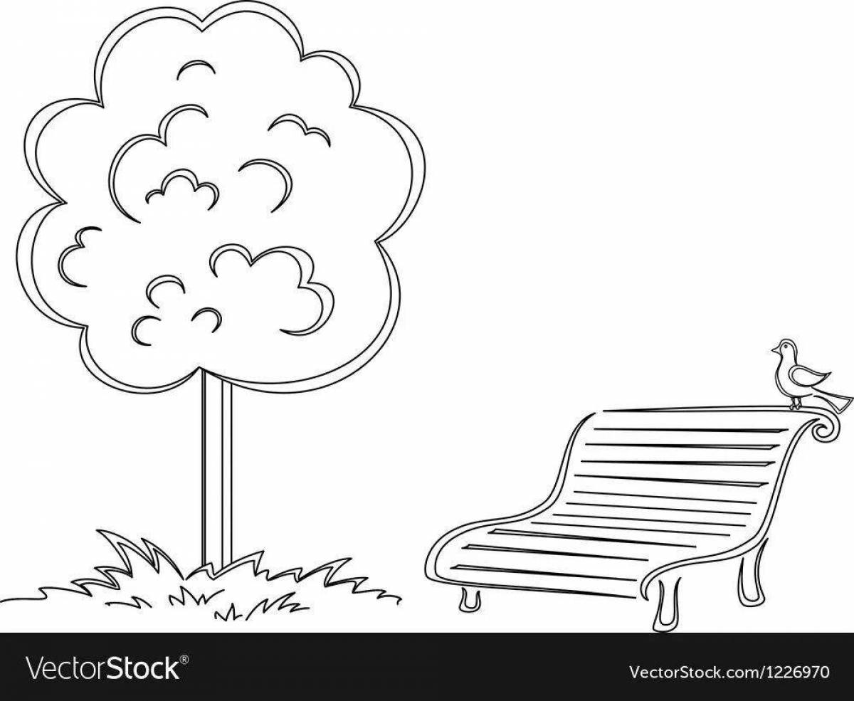 Coloring book charming bench